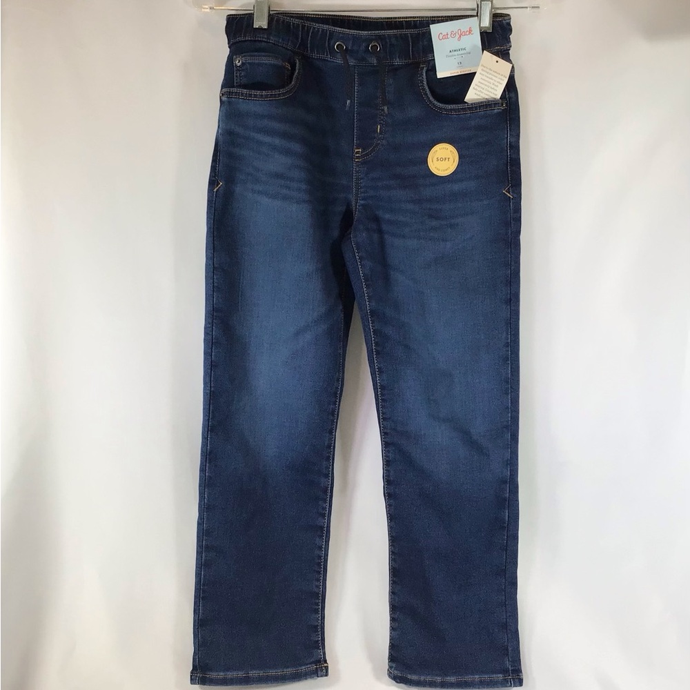 NWT Cat & Jack Target Boys 12 Denim Pants Dark Wash Elastic Waistband Drawstring